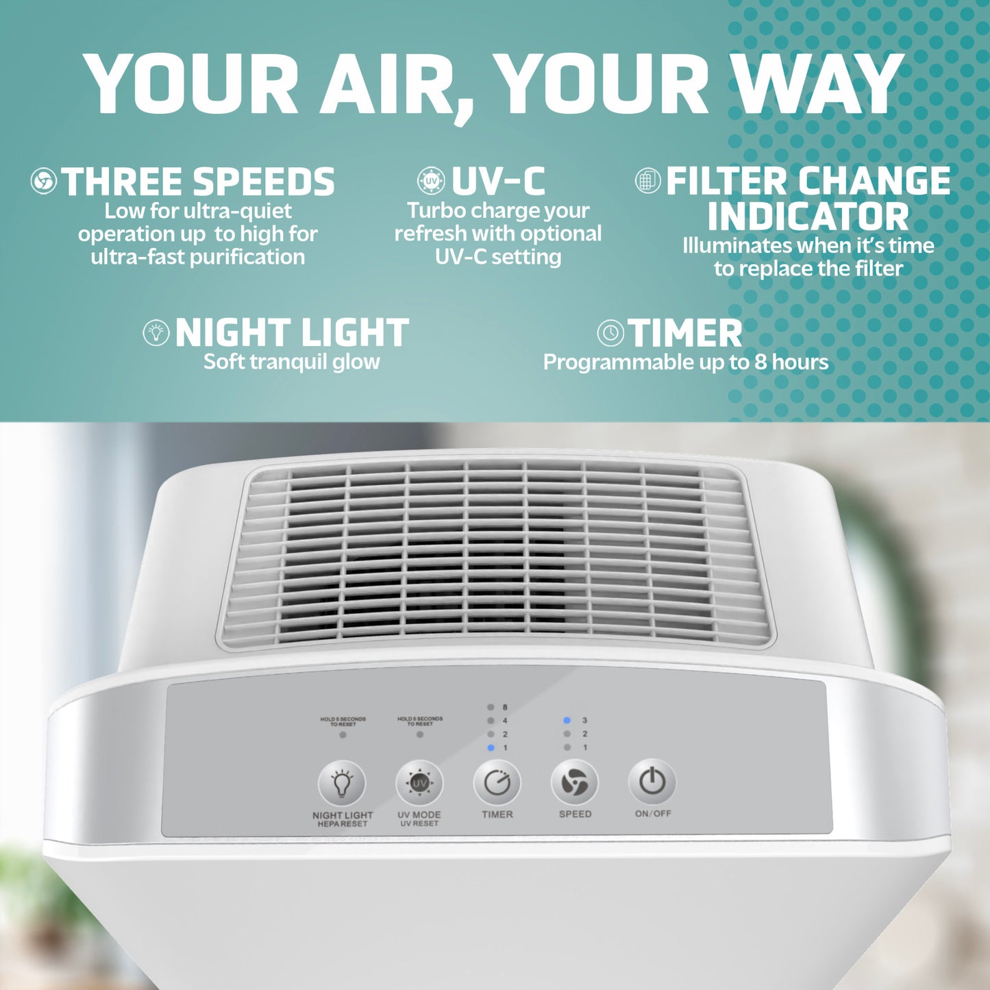 GermGuardian AC5900 HEPA PURE™ 21" Console Air Purifier & Bonus Filter (3-speed 4-stage filtration, white)
