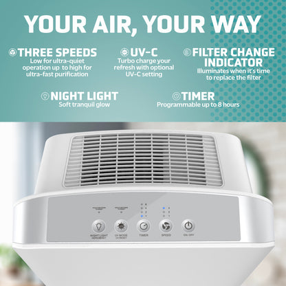 GermGuardian AC5900 HEPA PURE™ 21" Console Air Purifier & Bonus Filter (3-speed 4-stage filtration, white)