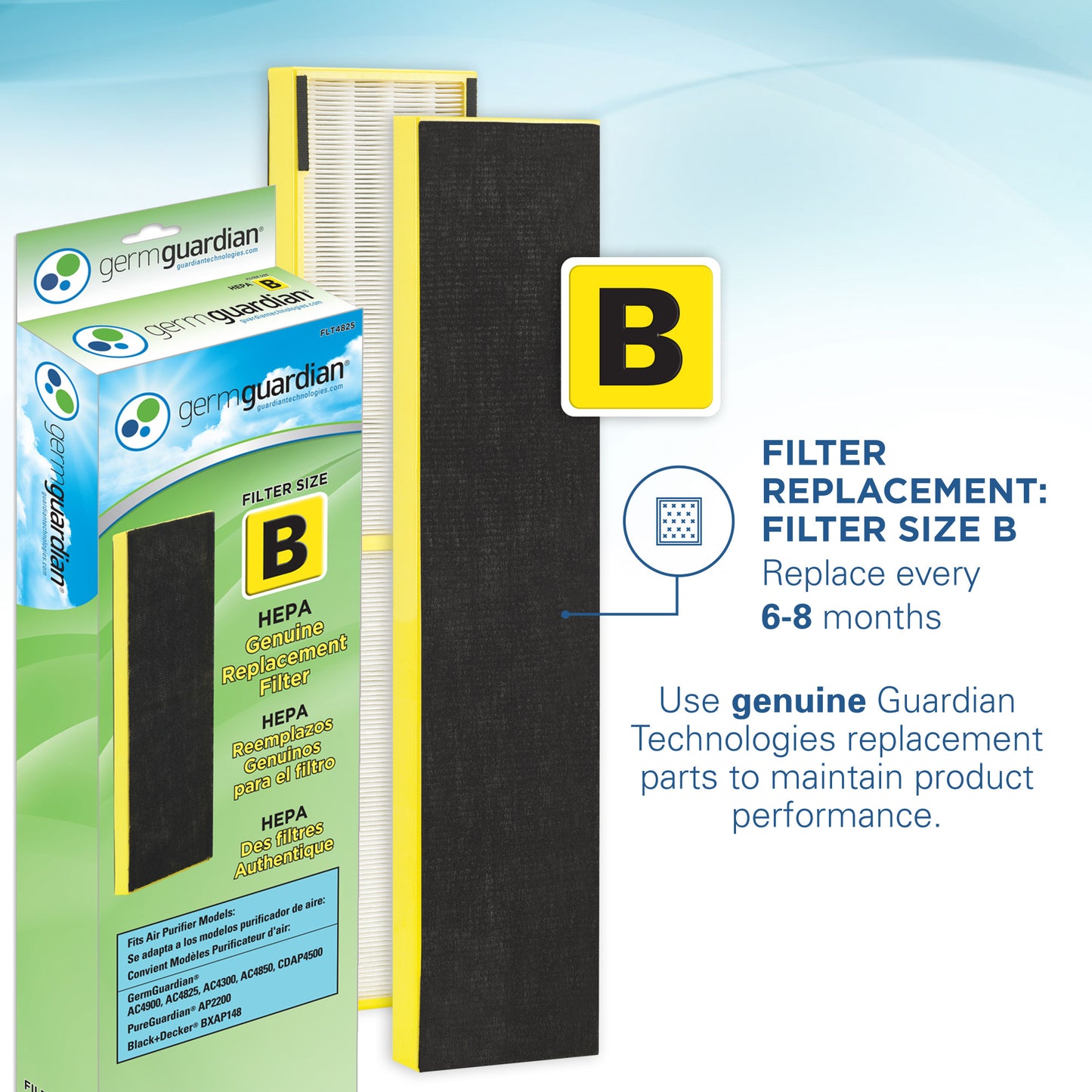 GermGuardian AC4900 HEPA PURE™ 22" Tower Air Purifier (3-speed 3-stage UV-C filtration, gray)