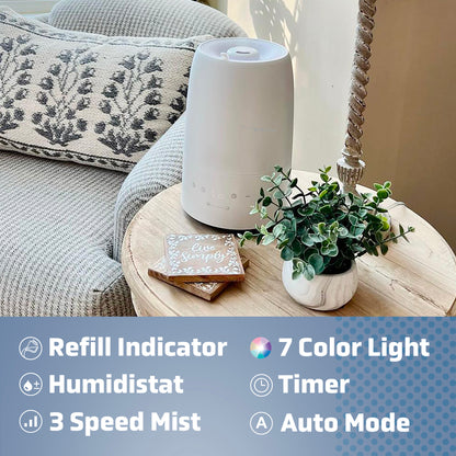PureGuardian H955W 30-Hour Ultrasonic Top Fill Cool Mist Humidifier with Humidistat, .50 Gallon