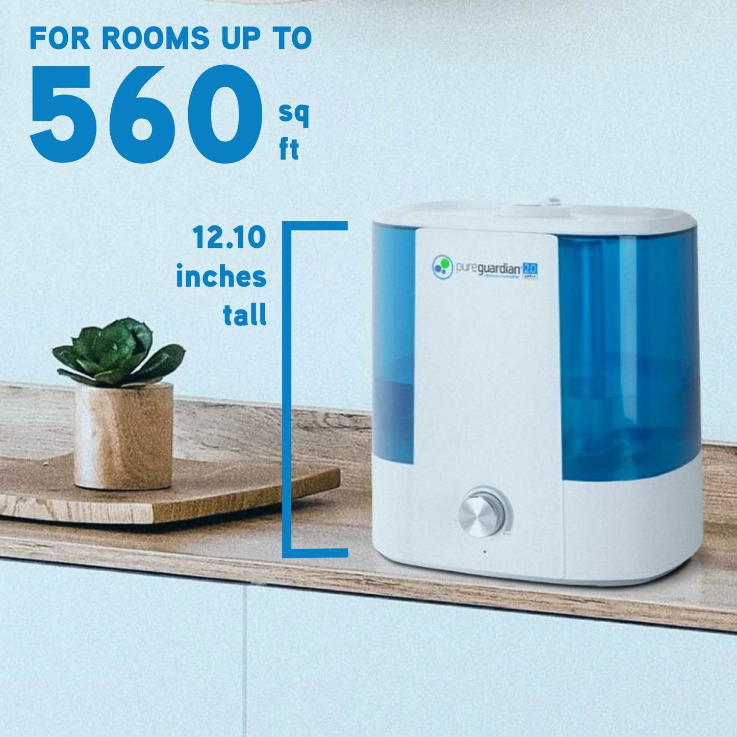 PureGuardian H5175W Top Fill Ultrasonic Cool Mist Humidifier with Aromatherapy Tray, 2 Gallon, 120 Hour Run Time