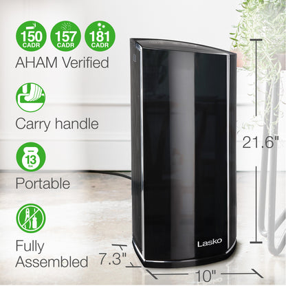 Lasko LP450 HEPA 22" Tower Air Purifier with Alexa (4-speed 2-stage filtration, black)