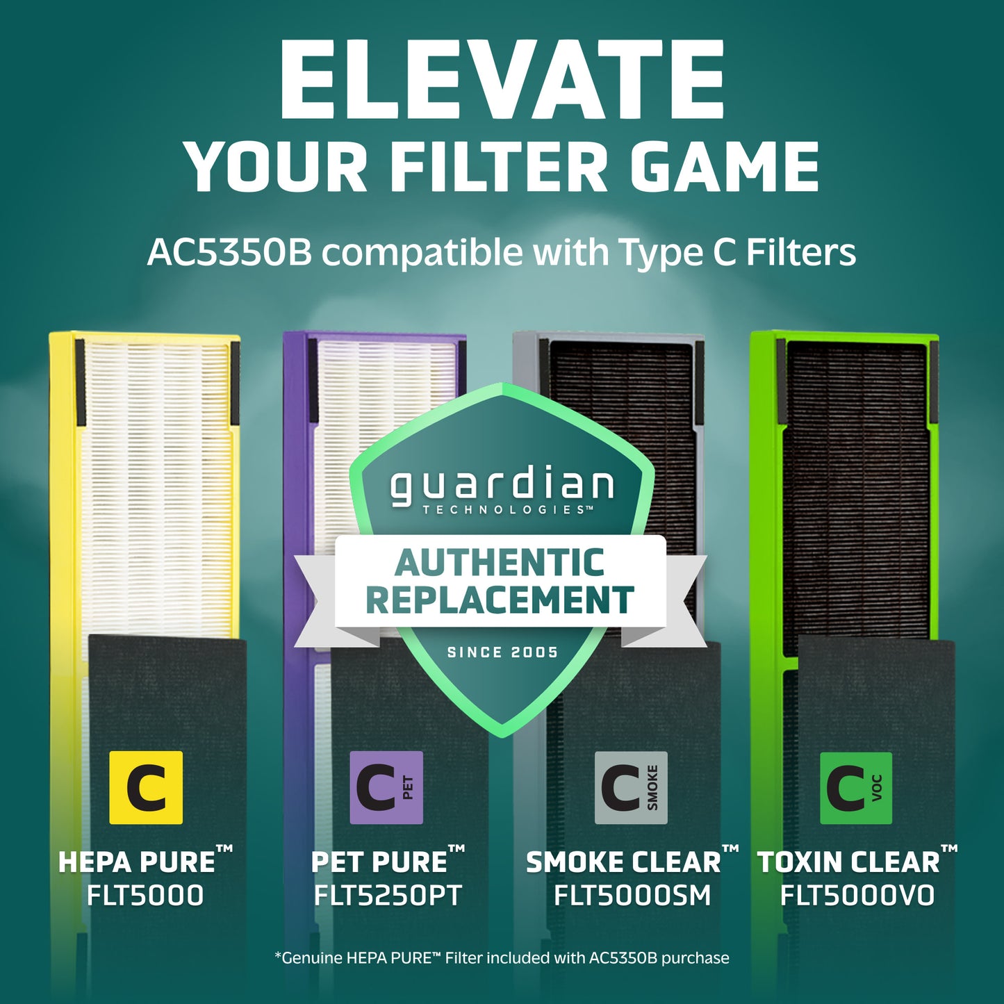 GermGuardian AC5350 HEPA PURE™ 28" Tower Air Purifier (5-speed 3-stage UV-C filtration, black)