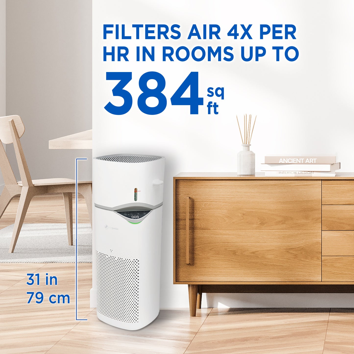 PureGuardian APH406 HEPA PURE™ 30" Console Air Purifier & 0.8 gallon Humidifier (360° 3-speed 3-stage filtration, white)