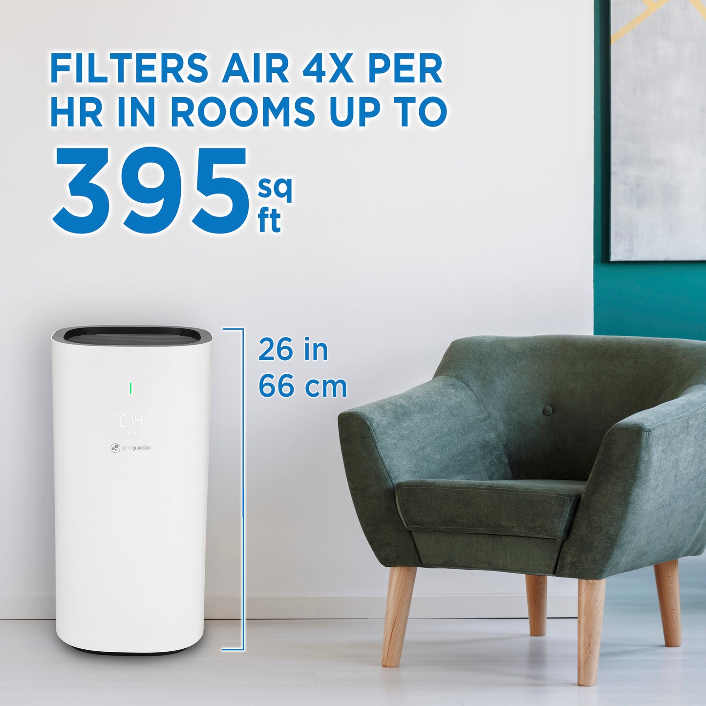 GermGuardian AC9600W Powerful Large Room Console Air Purifier with HEPA Filter, UV-C, Odor Reduction & Air Quality Sensor