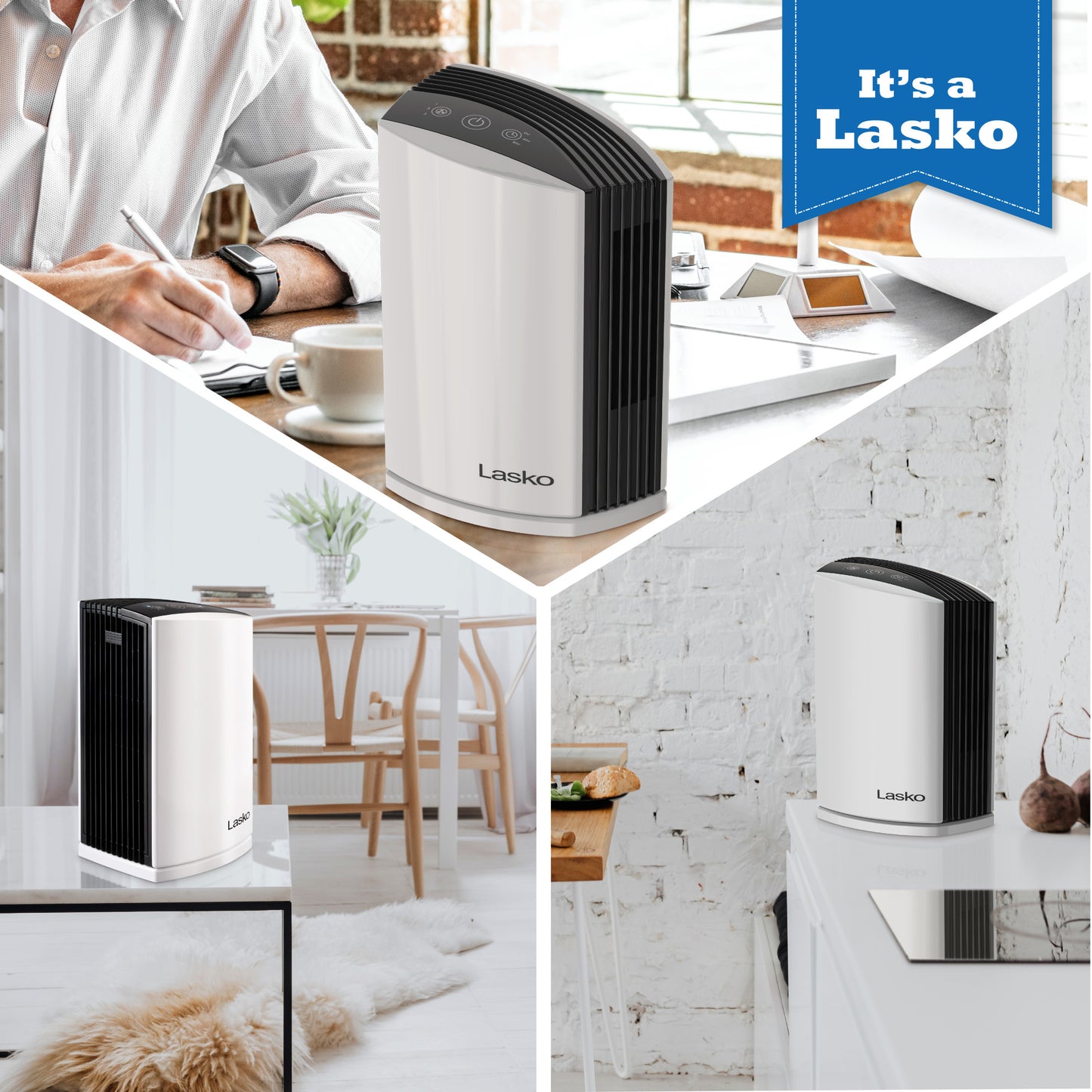 Lasko LP200 HEPA 15" Table Top Air Purifier (3-speed 2-stage filtration, white/black)