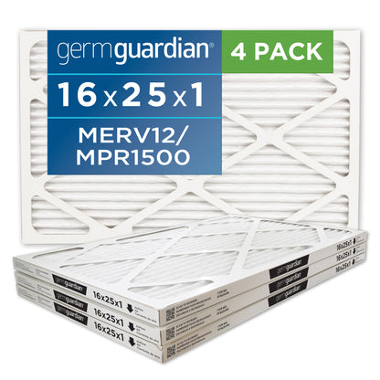 GermGuardian Furnace Air Conditioner Air Filters (MERV12, 16" x 25" x 1", 4 count)