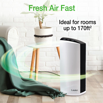 Lasko LP300 HEPA 22" Tower Air Purifier (3-speed 2-stage filtration, white/black)