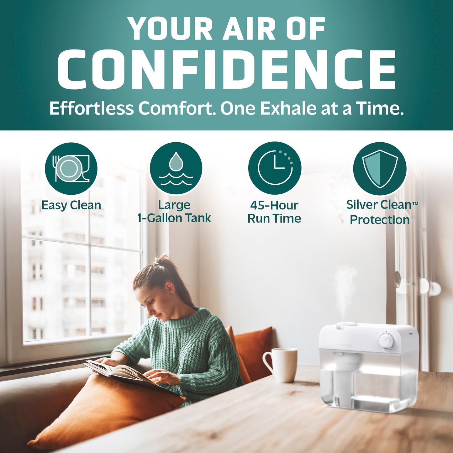 PureGuardian H1035W 40-Hour, 1-Gallon, Easy to Clean Cool Mist Ultrasonic Humidifier