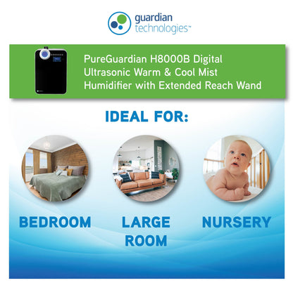 PureGuardian H8000B Elite Ultrasonic Warm Mist & Ultrasonic Cool Mist Digital Humidifier with Extendable Wand
