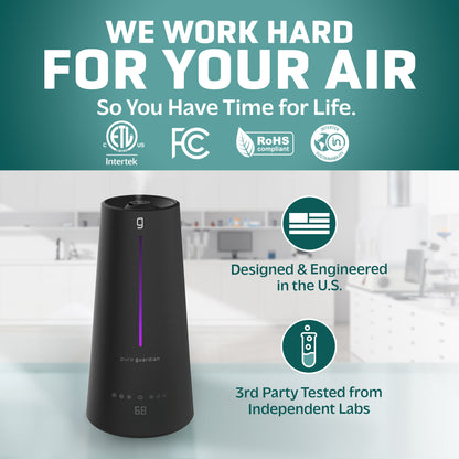 PureGuardian H5665B 90-Hour, 1.5 Gallon Warm and Cool Mist Ultrasonic Humidifier with Humidistat and UV-C