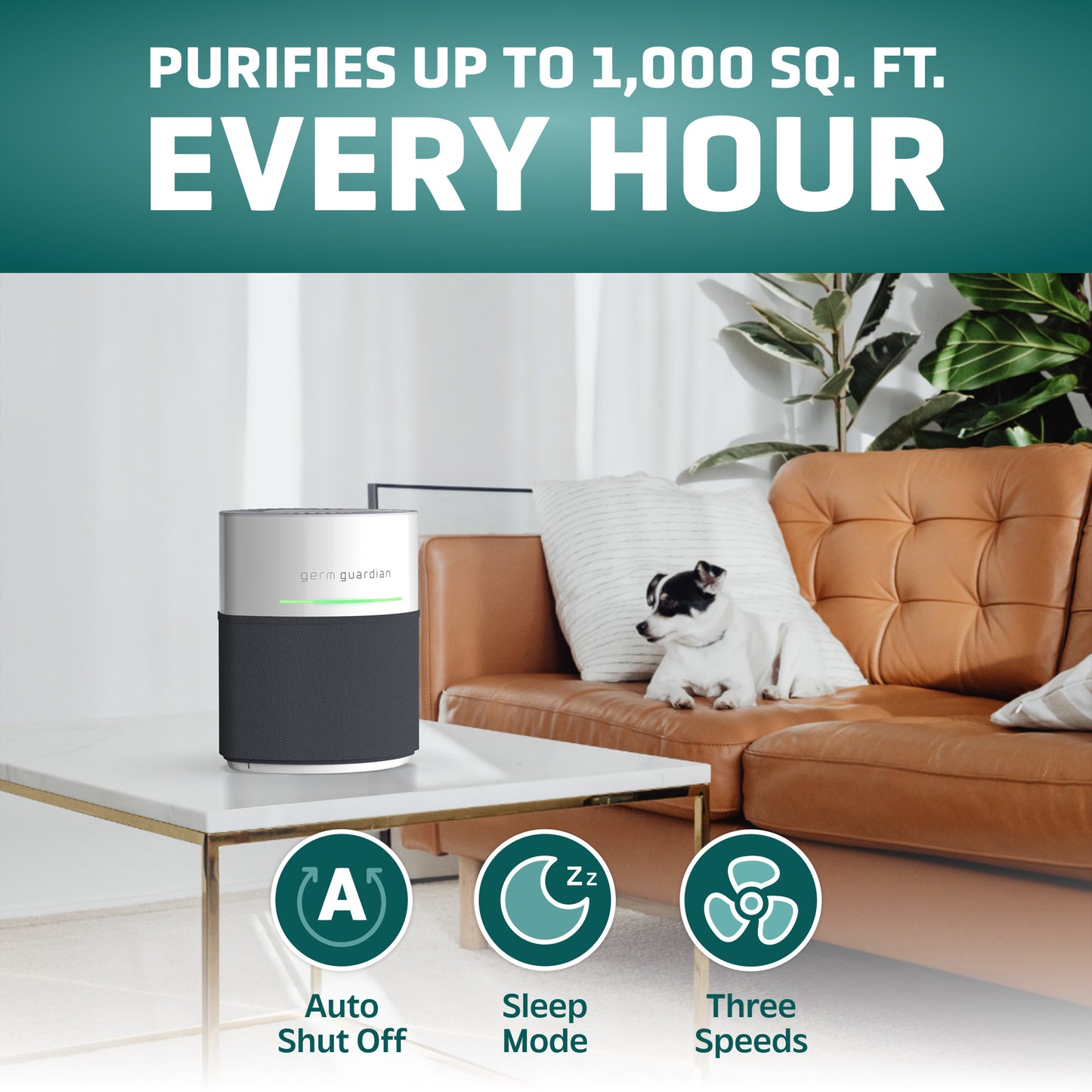 GermGuardian AC3050 AirSafe+ HEPA PURE™ 14" Table Top Air Purifier & Air Quality Sensor (360° 3-speed 4-stage UV-C filtration, white/gray)