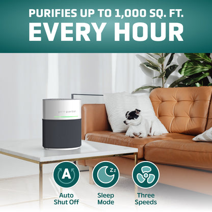 GermGuardian AC3050 AirSafe+ HEPA PURE™ 14" Table Top Air Purifier & Air Quality Sensor (360° 3-speed 4-stage UV-C filtration, white/gray)