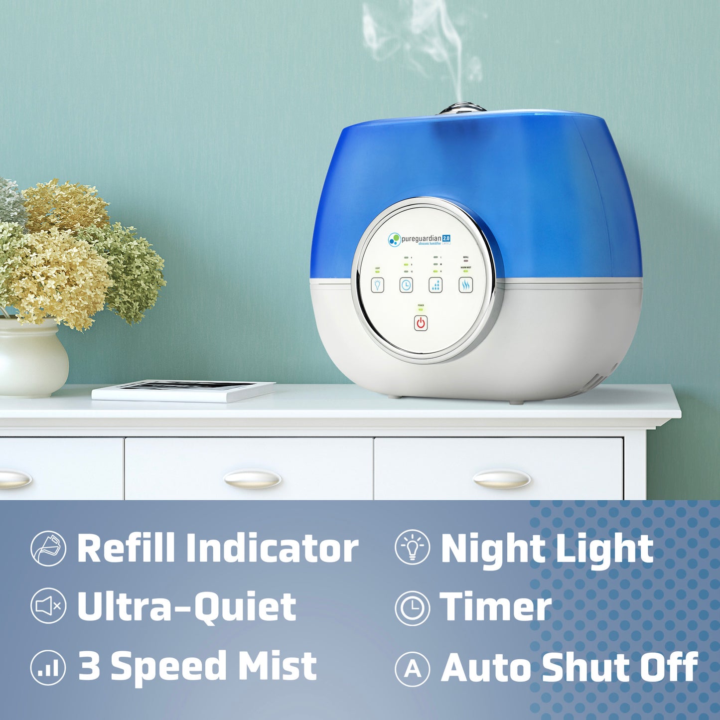 PureGuardian H4810AR 2-Gallon Ultrasonic Warm Mist & Cool Mist Humidifier with Aromatherapy Tray