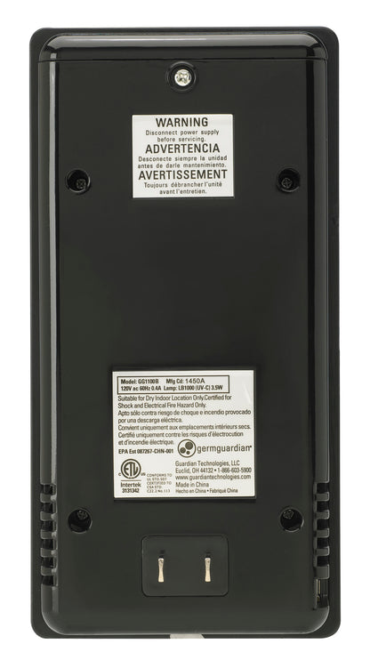 GermGuardian GG1100 Elite Pluggable UV-C Air Sanitizer, Odor Reduction (black)