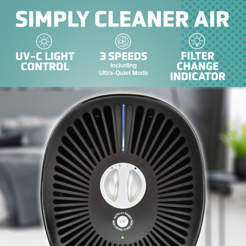 GermGuardian AC4625 HEPA PURE™ 22" Tower Air Purifier (360° 3-speed 4-stage UV-C filtration, black)