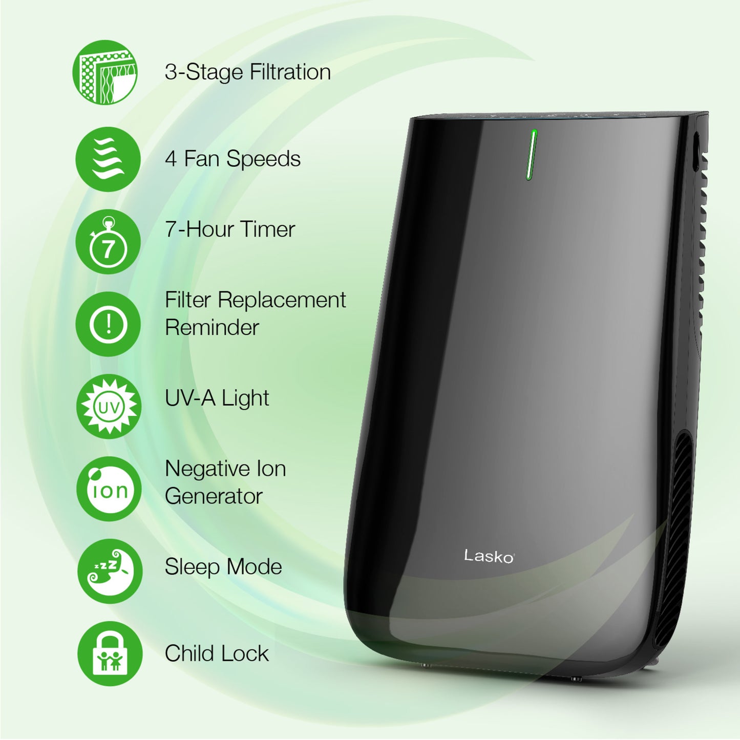 Lasko HF25630 Pure Platinum HEPA 28" Console Air Purifier (3-speed 3-stage UV-C filtration, black)