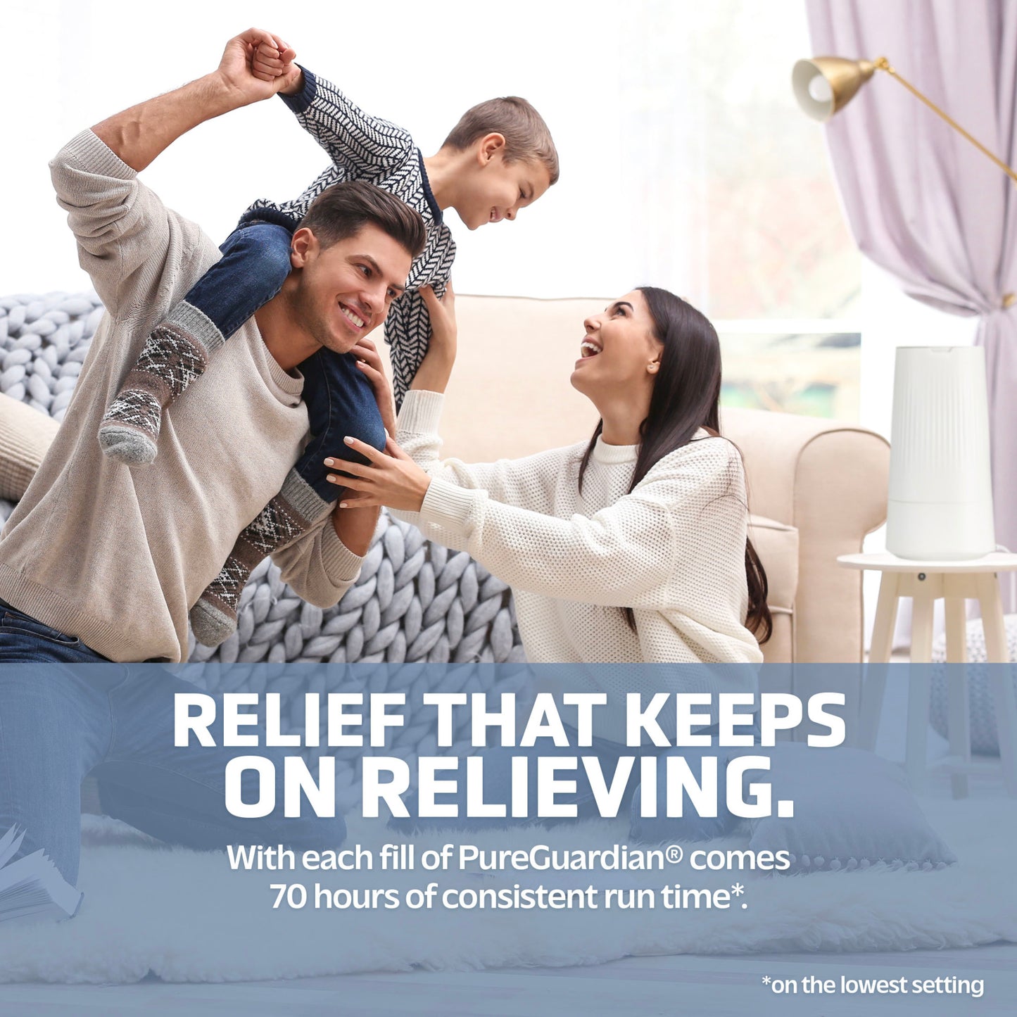 PureGuardian H980W 70-Hour Ultrasonic Cool Mist Humidifier, 1-Gallon