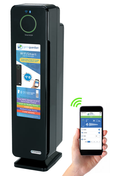 GermGuardian CDAP5500 HEPA PURE™ 28" Tower Air Purifier (5-speed 3-stage UV-C filtration, black)