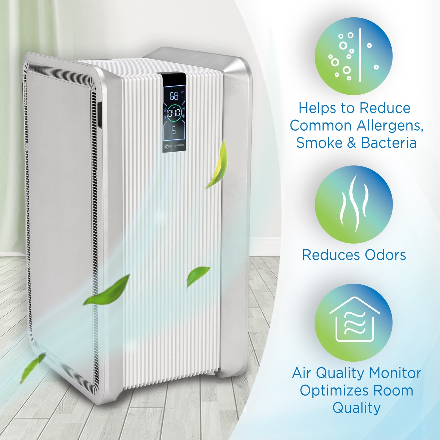 GermGuardian AC6100 PRO HEPA PURE™ 30" Console Air Purifier & Air Quality Monitor (5-speed 4-stage filtration, white)