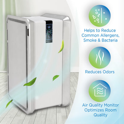 GermGuardian AC6100 PRO HEPA PURE™ 30" Console Air Purifier & Air Quality Monitor (5-speed 4-stage filtration, white)