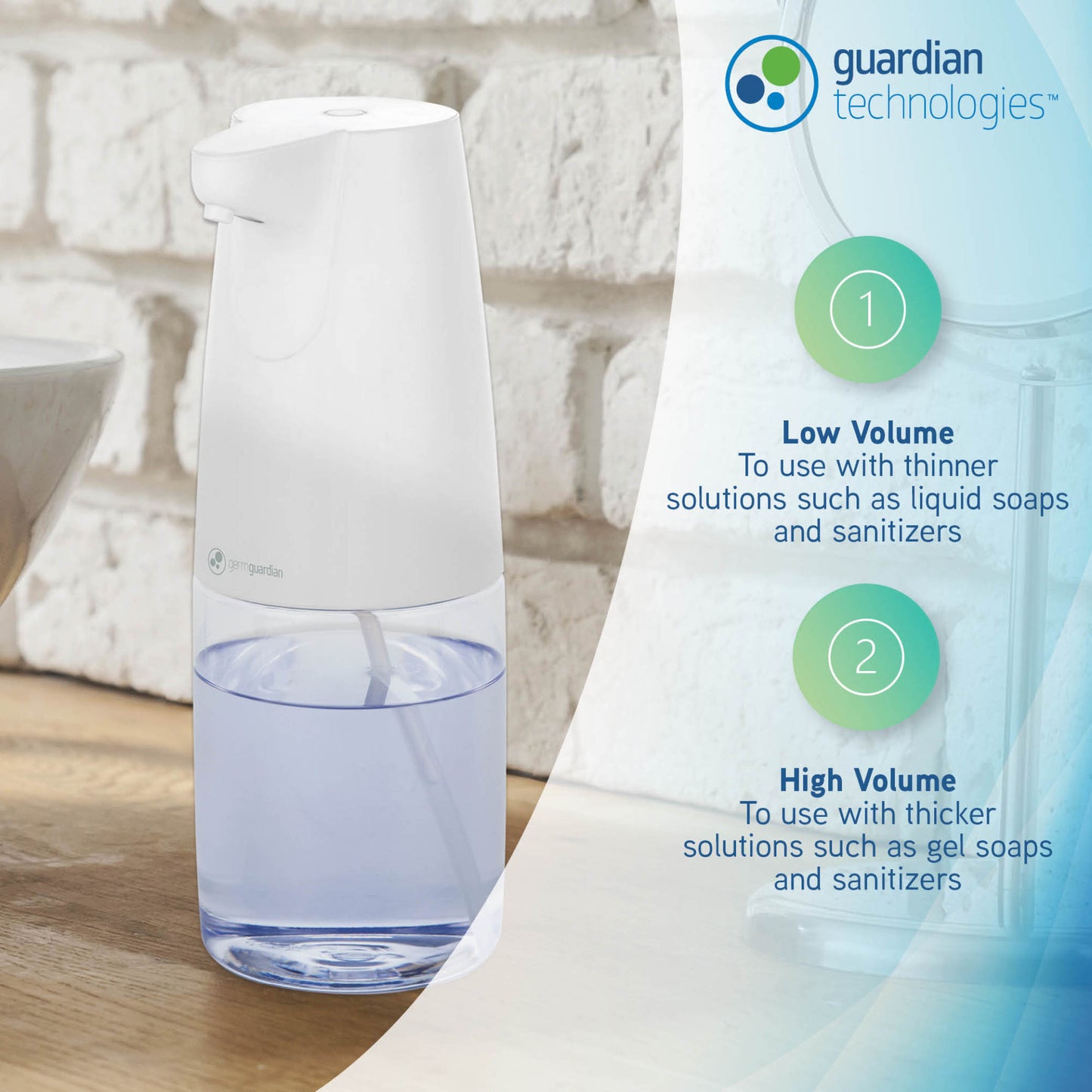 GermGuardian SD410 Distributeur automatique de savon et de désinfectant mains libres pour bureau, école, maison et plus, grande capacité 500 ml