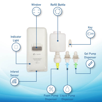 PureGuardian SD495 Automatic Hands Free Soap and Sanitizer Wall Mounted Dispenser for Office, School, Clinic and more, Large Capacity 1,000ml