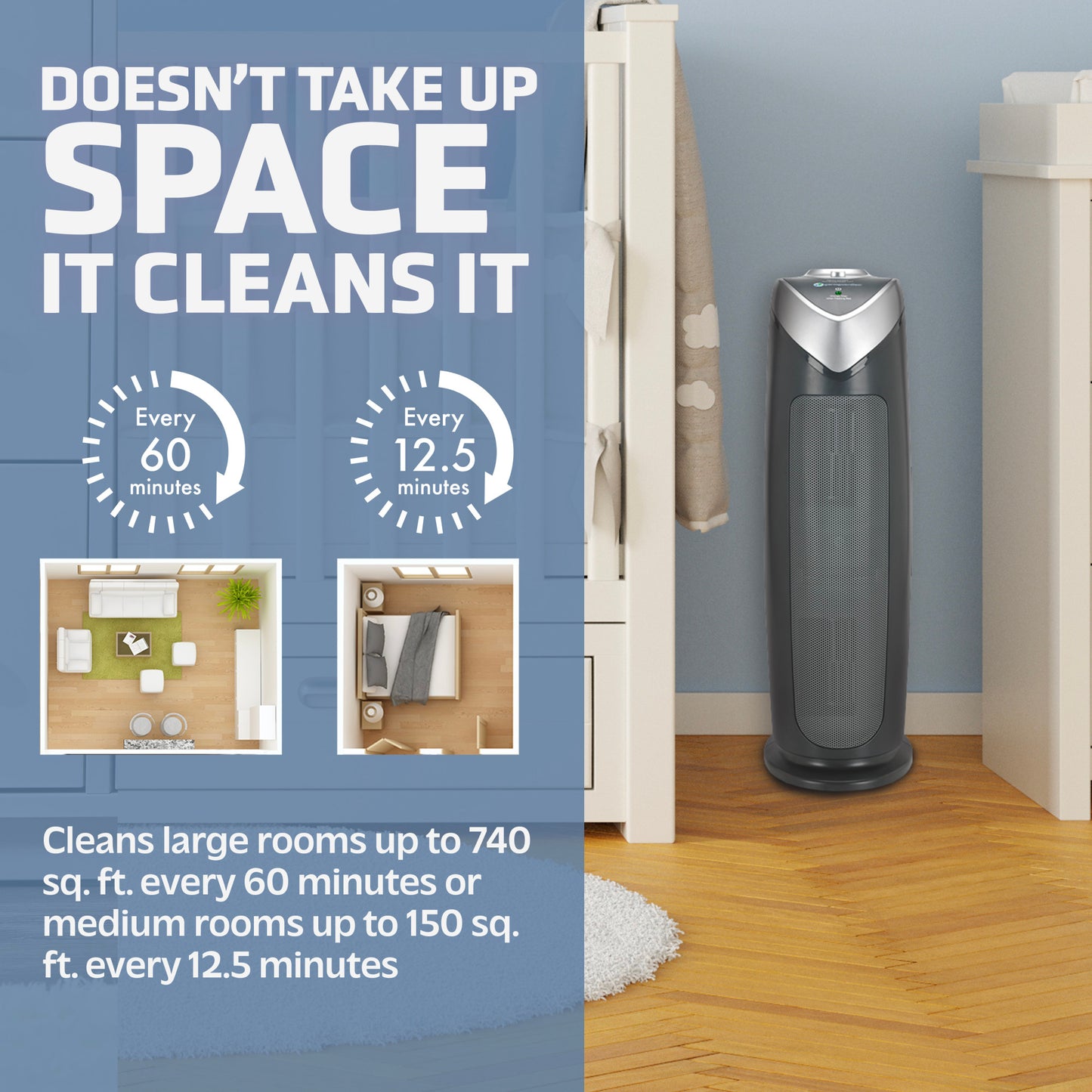 GermGuardian AC4820 HEPA PURE™ 22" Tower Air Purifier (3-speed 2-stage filtration, black)