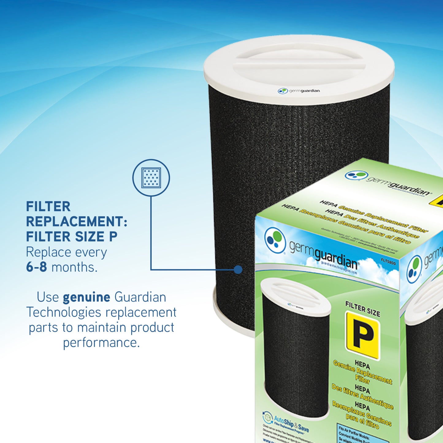 GermGuardian AP5800 HEPA PURE™ 19" Console Air Purifier (3-speed 3-stage filtration, white)