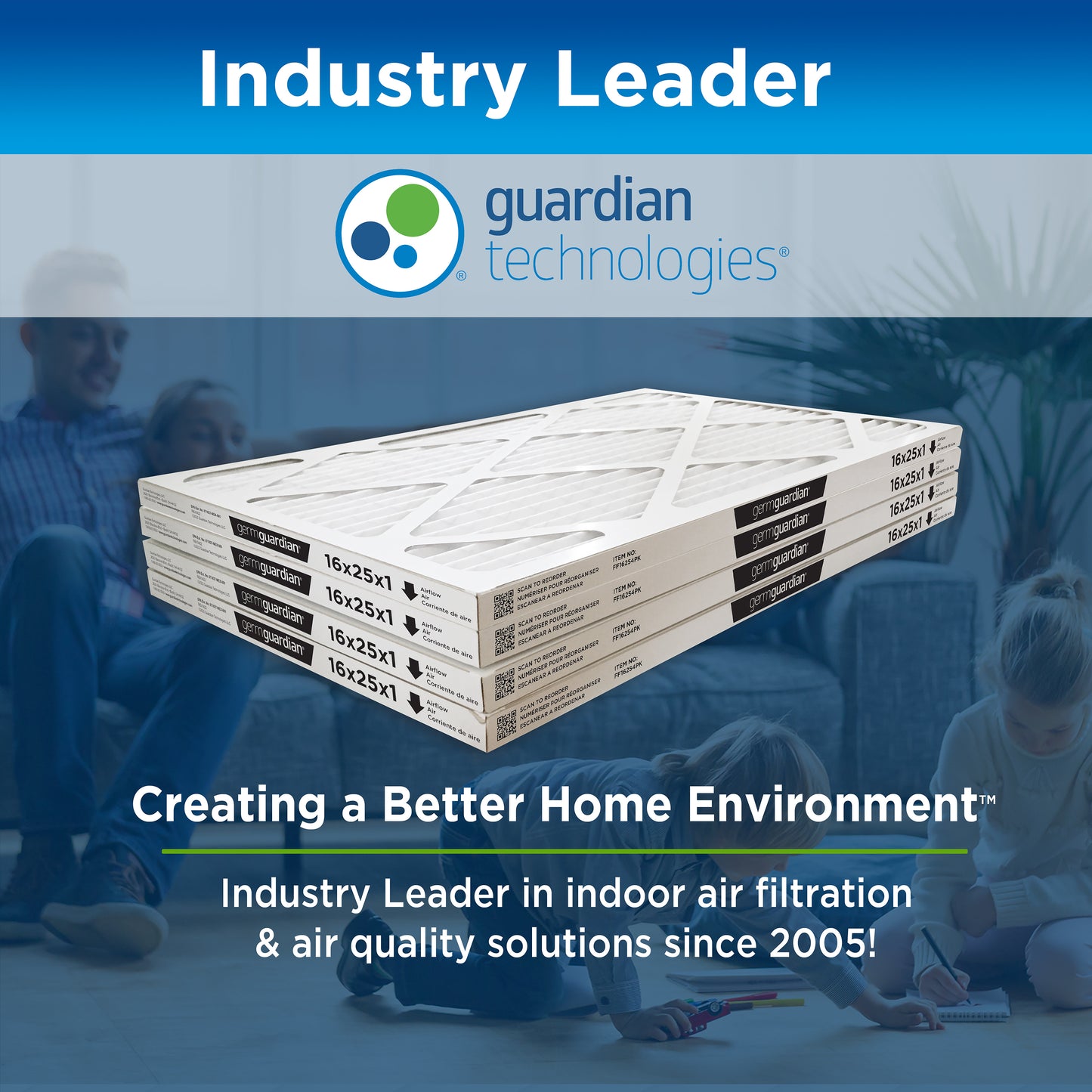 GermGuardian Furnace Air Conditioner Air Filters (MERV12, 16" x 25" x 1", 4 count)