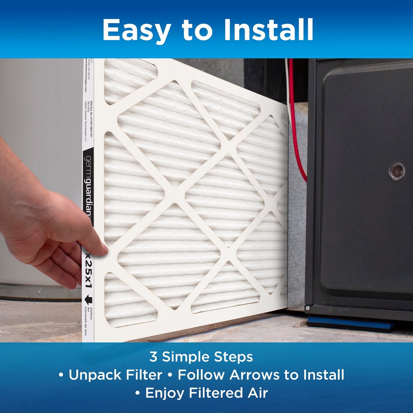 GermGuardian Furnace Air Conditioner Air Filters (MERV12, 16" x 25" x 1", 4 count)
